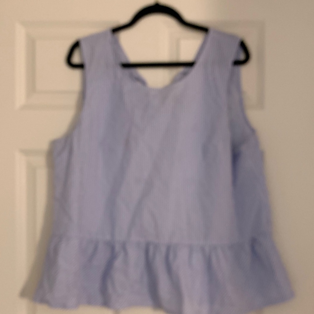 Blue & White J Crew Seersucker Peplum Top